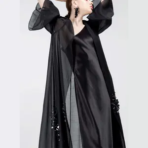 wholesale clothing dubai EID Black White fashion Beads Sequins Embroidery Elegant wedding abaya kaftan