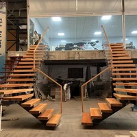 Escalier flottant commercial personnalisé, escaliers en bois, garde-corps en verre autoportant, balustrade en alliage d'aluminium pour l'intérieur de la villa