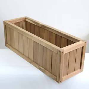 Contenedor de plantas de madera, caja de maceta larga decoración de jardín rectangular, macetas de caja de ventana de madera para exteriores, tamaño personalizado, venta de fábrica