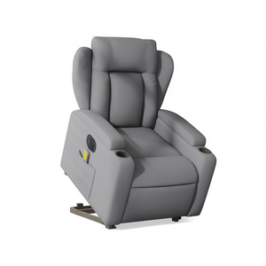 Sillón reclinable eléctrico para masaje, cuero sintético gris claro, control remoto, estructura metálica, diseño contemporáneo - Product Image 1