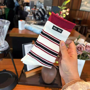 Women Striped Mid Calf <b>Socks</b> <b>Breathable</b> Jacquard Knit Casual Fashion Style - Product Image 4