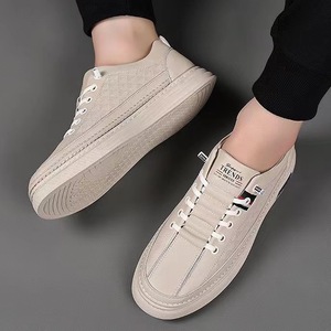 Chaussures décontractées premium pour hommes en PU beige, respirantes, avec semelle intermédiaire en caoutchouc massif, légères, à enfiler, pour le printemps, polyvalentes - Product Image 2