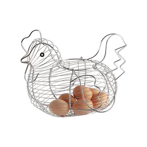 Cesta de almacenamiento de hierro para huevos, soporte para alimentos en forma de pollo, contenedor doméstico, cestas para huevos, cestas de alambre para frutas con asa