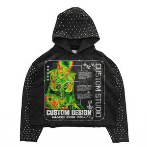 Felpa con Cappuccio Boxy Fit da Uomo 450gsm, Stampa Termica Scheletro con Borchie All-Over, Streetwear Personalizzata, Felpa con Cappuccio Estetica - Product Image 1