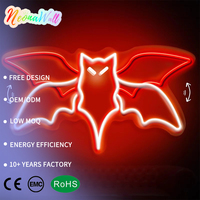 Décoration d'Halloween et gothique : Enseigne néon LED chauve-souris volante, lumière néon USB à intensité variable, éclat rouge pour une décoration murale effrayante