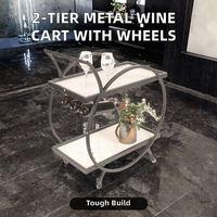 Carrito de Vino Industrial de 2 Niveles en Madera Negra con Ruedas Giratorias - Carrito de Almacenamiento para Hotel, Cocina, Comedor, Bar y Exteriores