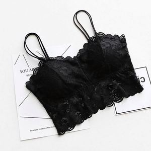 823 Women Floral Sweet Breathable Quick Dry <b>Woolen</b> Halter Neck Short Tank <b>Tops</b> Padded Chest Lace Bralette Front Logo Fitness - Product Image 6