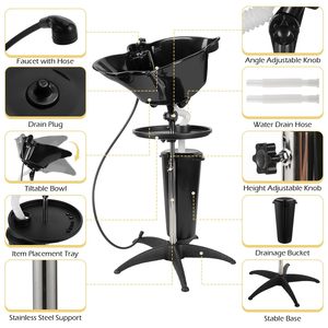 Lavabo Portatile per Shampoo con Stazione di Lavaggio Regolabile e Serbatoi d'Acqua Integrati per Saloni di Bellezza, Spa e Parrucchieri - Product Image 3