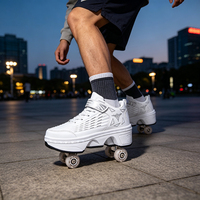 Chaussures à roulettes transformables pour enfants, quatre roues, unisexe, garçons et filles, roues en TPU, semelle extérieure en caoutchouc, tige en microfibre