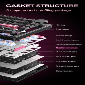 Clavier sans fil ONIKUMA MT706 81 touches avec axe satellite auto-développé, double commande et bouton de <span class=keywords><strong>volume</strong></span>, clavier mécanique - Product Image 6