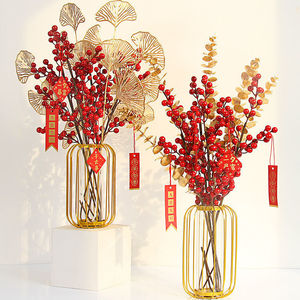 Tondo 2023 nouvel an feuille d'érable Ginkgo <span class=keywords><strong>houx</strong></span> <span class=keywords><strong>fleurs</strong></span> artificielles en plastique doré pour la décoration de noël de la maison - Product Image 1