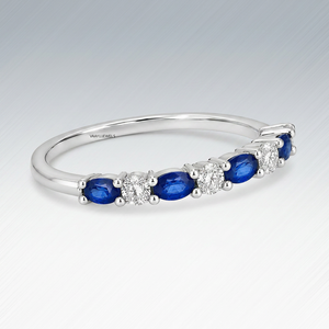 Anillo de Lujo con Zafiro Azul Ovalado y Diamantes Redondos Alternados en Oro de 10K, 14K, 18K, Plata 925 y 935 - Product Image 4