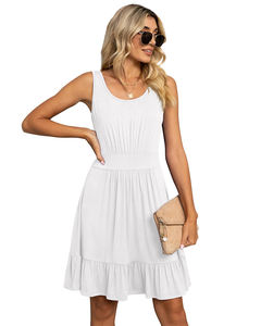 Jupe élégante à plis superposés cintrée à la taille, longueur genoux, mode directe d'usine, robe fluide sans manches pour femmes, été - Product Image 5