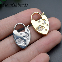 Liontin Berbentuk Hati dengan Lapisan Emas 18K dan Batu CZ Putih, Ukuran 18x25mm, untuk Pembuatan Kalung