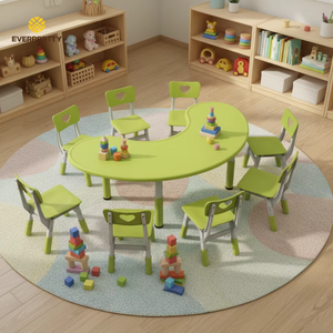 Meubles de classe pour maternelle au design moderne personnalisé, table et chaise ergonomiques en plastique vert, réglables en hauteur pour les enfants - Product Image 2
