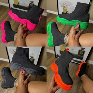Chaussures chaussettes pour couple, automne-hiver <span class=keywords><strong>2022</strong></span>, nouvelles, épaisses, décontractées, grande taille, bottes courtes en maille rouge, bottes pour femmes, Botas De Mujer - Product Image 6