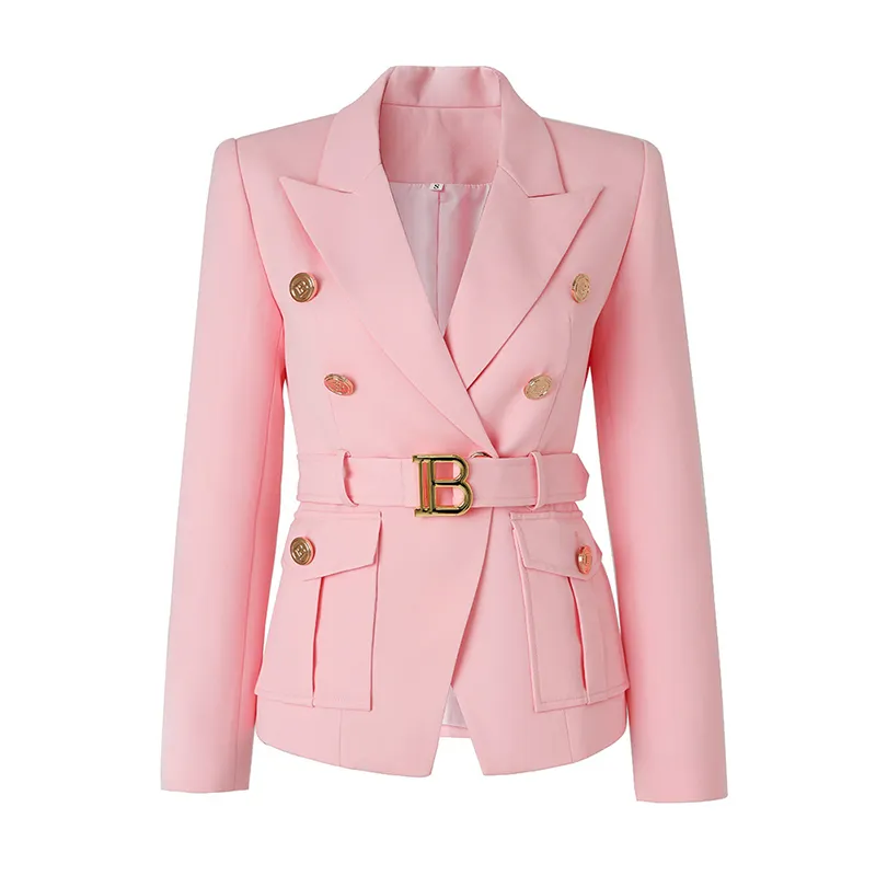Wholesale pink suit belt waist slim -fitting version pocket decoration light luxury high -level coat