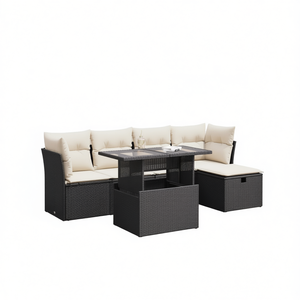 <b>Black</b> Pe Rattan Garden Sofa Set With Powder Coated Steel <b>Frame</b> 6 Seater Outdoor Furniture Contemporary Design - Product Image 1