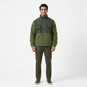 Veste en coton décontractée à col montant pour homme, en toile à blocs de couleur, chaude, zippée, pour l'automne - Product Image 1