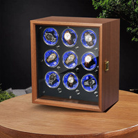 Kotak Penggulung Jam Otomatis Kayu Solid Mewah dengan Rongga Berpori, Peredam Kebisingan, Penggoyang, Lampu LED, dan 9 Slot Display