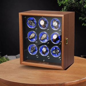 Boîte à remontoir de montre automatique de luxe <span class=keywords><strong>en</strong></span> <span class=keywords><strong>bois</strong></span> massif, avec cavité poreuse, réduction du bruit, agitateur, lumière LED et 9 emplacements de présentation - Product Image 1