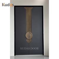 Porte d'entrée principale extérieure double en aluminium moulé, décor sculpté rétro, style villa de luxe moderne, pour maison résidentielle