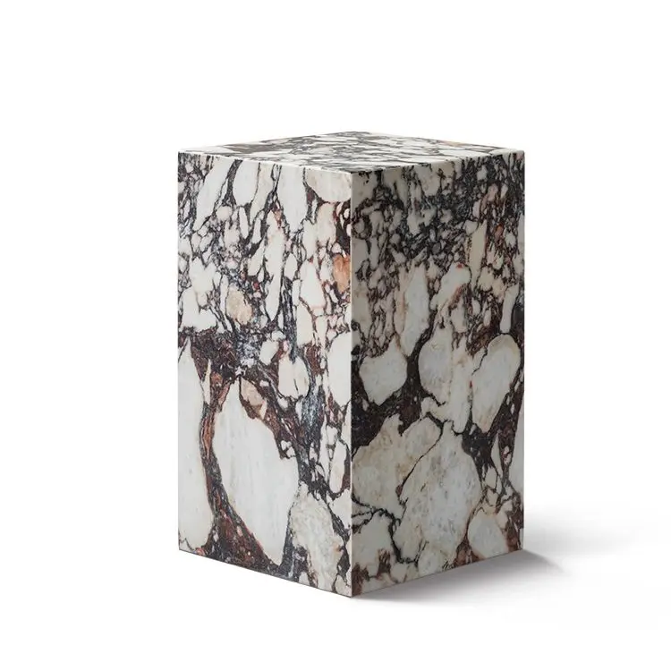 Le prix de gros de l'industrie table d'appoint d'angle Calacatta Viola Marble Plinth Block Tall End Table