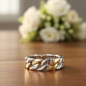 Bague à chaîne bicolore plaquée platine pour unisexe, bijoux de mode modernes, cadeau, usage quotidien H181 - Product Image 2