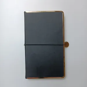 A4/b5/a5/a6 Vintage Metal Frame Black Pu Leather Cover Diary Notebook Luxury Planners And Notebook Custom