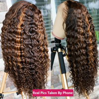 Peluca frontal de encaje HD sin pegamento, rizada profunda, rubia miel con reflejos, 13x6, cabello humano virgen, pre-arrancada, línea de cabello natural para mujer, venta al por mayor