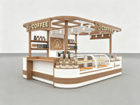 Kiosque à café moderne personnalisé, stand de café pour centre commercial, comptoir de café intérieur, kiosque à boissons et à nourriture avec auvent métallique, vitrine à pâtisserie