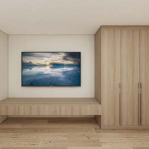 Armoire en bois grainé, panneau mélaminé, armoires modernes à portes battantes - Product Image 4