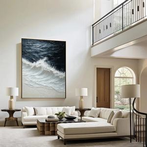 Arte de Ondas Oceánicas de Lujo con Textura 3D, Pintura Mural Moderna Original Hecha a Mano sobre Lienzo para Diseño de Interiores Sofisticado - Product Image 4