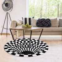 Tapis de sol 3D, tapis de sol illusion, antidérapant, illusion visuelle 3D, vortex optique, tapis de sol noir et blanc à carreaux, tapis ronds pour salon