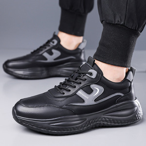 OneShade Men's <b>White</b> Leather Sneakers Round Toe <b>Lace</b>-Up Soft Sole Casual Sports Shoes Adult Size 8818 - Product Image 4