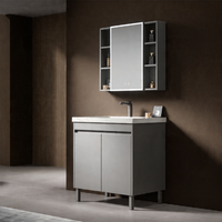 Meuble-lavabo mural gain de place avec armoire miroir, unité de lavabo flottante compacte pour petite salle de bain