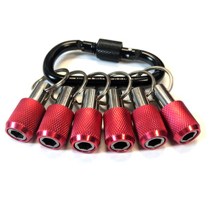 Porte-clés de voiture en alliage d'aluminium rouge avec mousqueton, manchon moleté, tige d'extension et embout hexagonal de 1/4 de pouce à changement rapide - Product Image 3