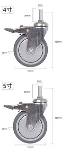Swivel Caster Wheel With Side Pedal Brake Gray Polyurethane 100x80mm Flat Plate For Warehousing Logistics - Product Image 4