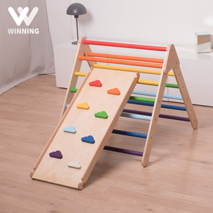 Montessori Climbing Playground Wood Climb Frame Baby Toys Wooden Montessori Ramp Climbing Gym Frame Wood Climbing Frame Transformable Pickler Triangle Indoor Playground