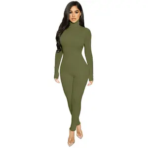 Jumpsuit C0352 Autumn Fashion New Design Solid Tight High Collar Fitness Jumpsuit For Woman