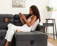 Canapé-lit en tissu en forme de L moderne avec ports de charge USB, porte-gobelets, fauteuils inclinables, rangement confortable pour chambre à coucher et salon