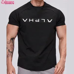 Camiseta esportiva masculina de algodão curto para treino de ginástica, camiseta esportiva de corrida de secagem rápida de alta qualidade com logotipo personalizado