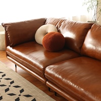 Vente directe usine – Canapé trois places en cuir huilé style français vintage, design enveloppant, pour salon mi-moderne