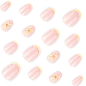 <span class=keywords><strong>Uñas</strong></span> Postizas Ovaladas Cortas con Diseño <span class=keywords><strong>de</strong></span> Flor Amarilla en 3D, Punta Francesa, <span class=keywords><strong>Color</strong></span> <span class=keywords><strong>Rosa</strong></span> Nude, <span class=keywords><strong>Uñas</strong></span> Acrílicas para Uso Diario, Fiestas, Bodas, Arte <span class=keywords><strong>de</strong></span> <span class=keywords><strong>Uñas</strong></span> - Product Image 3