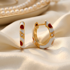Milskye Bijoux Tendance Plaqué Or 18 carats Argent Sterling 925 Créole Mini Tuscard Email Leo Zircon Émail Blanc Doré - Product Image 1