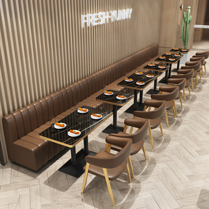 Koffiehuis Fastfood Café Lederen Bank Sofa Meubilair Booth Banket Zitplaatsen Eettafel en Stoelenset voor Restaurant - Product Image 1