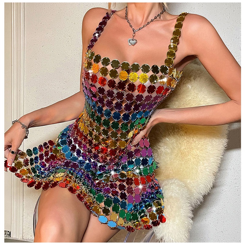 open lace back dress Sparkle Off-The-Shoulder Rainbow Sequin A-Line Long Prom Party Gowns