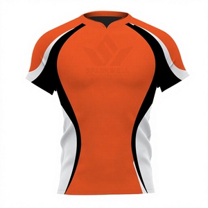 เสื้อรักบี้ลายทางสำหรับผู้ชาย แขนสั้น คอวี ระบายความชื้นได้ดี ทรงพอดีตัว สำหรับทุกฤดูกาล ชุดกีฬา - Product Image 4