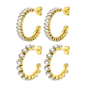 2024 Luxury Ins Style Gold Stainless Steel Cubic Zirconia Oval Rectangle Shaped Diamond Stone Hoop Huggie Hoops Girl Fancy Ears