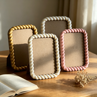 Miroir Rétro à Cadre en Corde Torsadée, Style Luxe Léger, avec Dentelle de Chanvre, en Résine de Couleur Simple, Écologique et Fait Main, pour Table et Mur